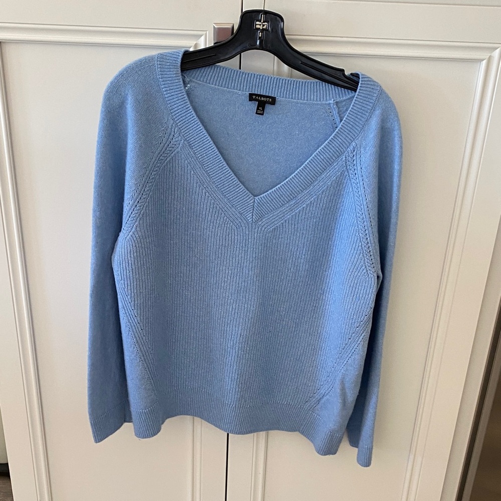 Talbots Wool Cashmere Blend V Neck Soft Blue Sweater size XL